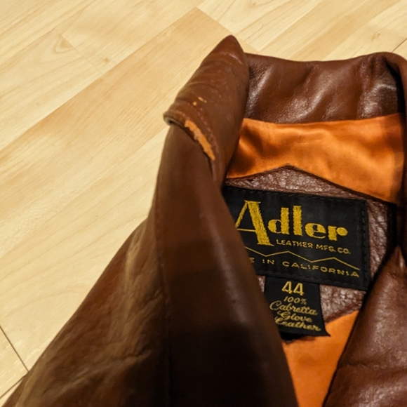 Vintage Brown Leather Jacket By Adler Size 44  Buttons Intact and Original - Picture 8 of 11